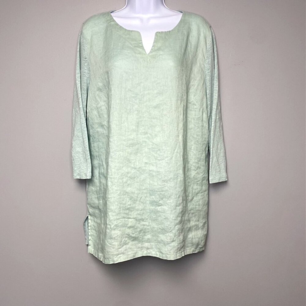 J. Jill 100% Linen 3/4 Sleeve Dusty Teal Tunic Boho Cover-up Women's Size L